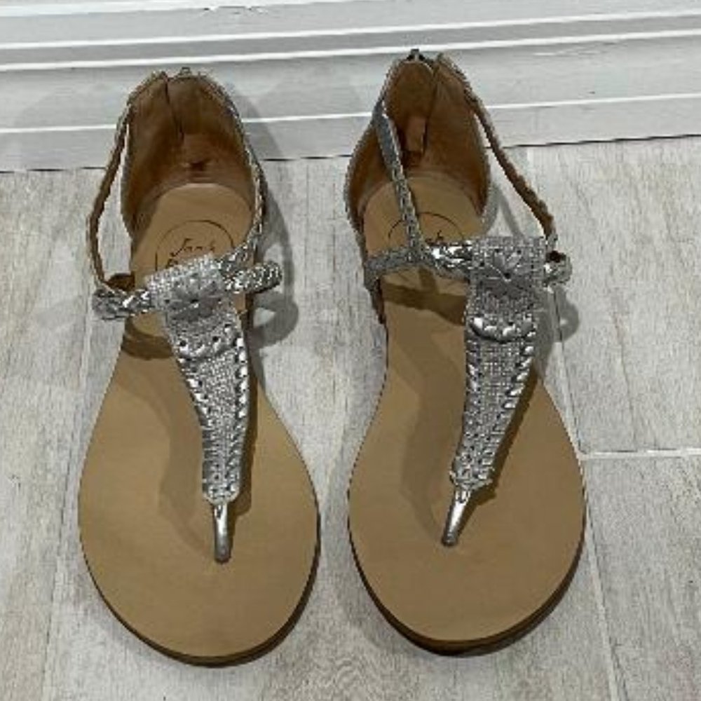 JACK ROGERS Metallic Braided Jenna Leather Thong Sandal 7M